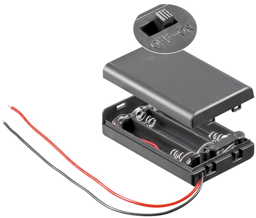 3x AAA (Micro) Batteriehalter - lose Kabelenden, schaltbar, wasserabweisend – Batteriehalter AAA Micro, Batterie Halterung Elektronik (Kunststoff)