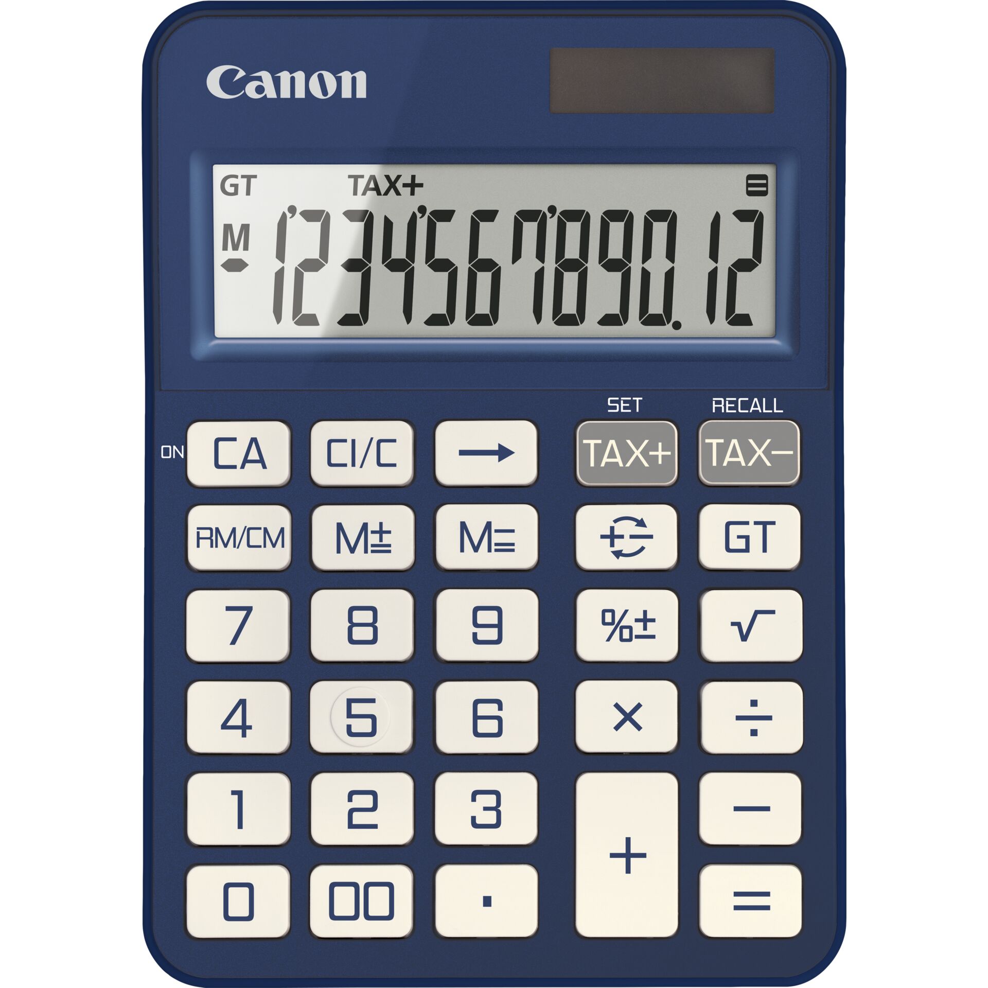 Canon KS-125KB-SL Blau – Tischrechner mit neigbarem 12-stelligem LCD-Display, Solar- und Batteriebetrieb