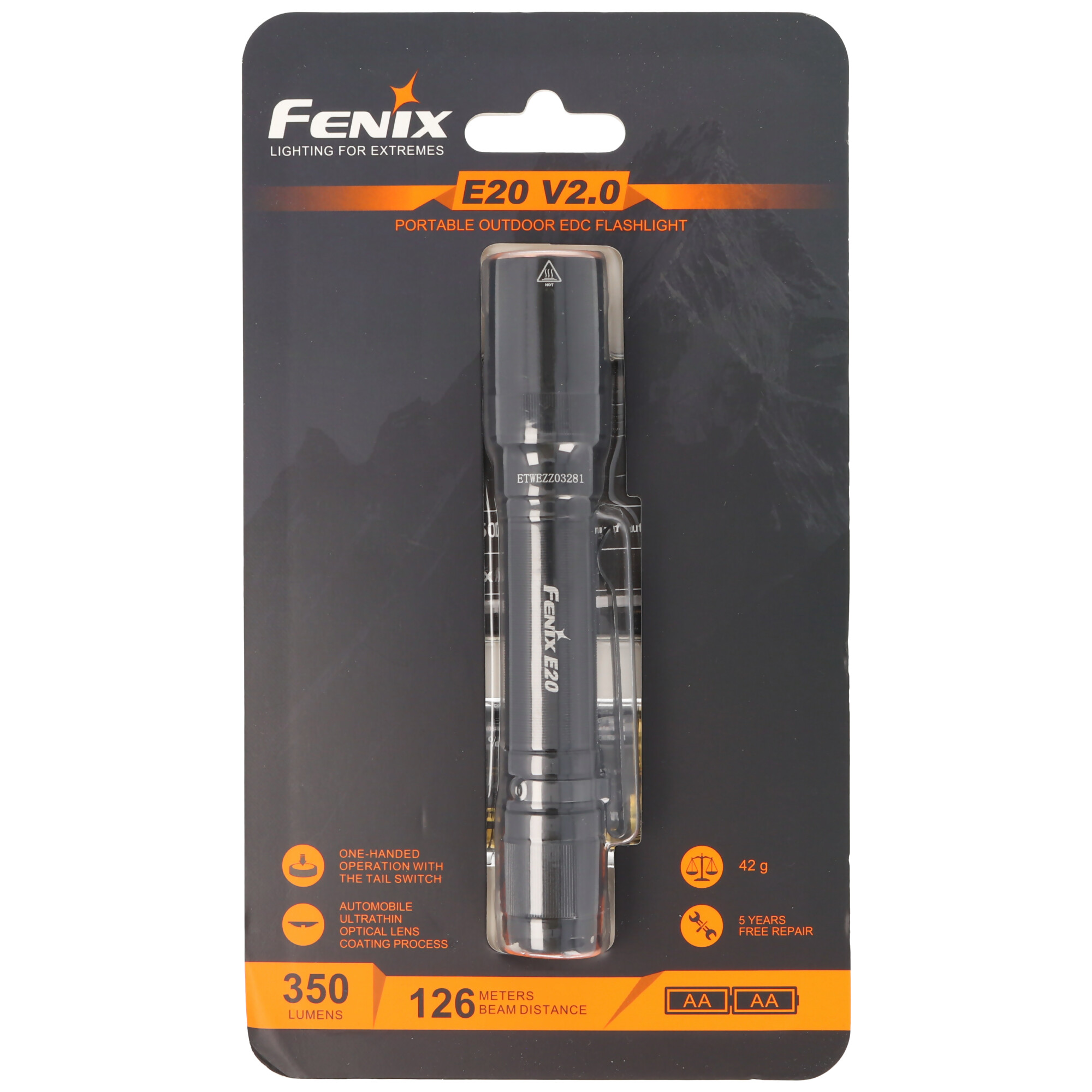 Fenix E20 V2.0 LED-Taschenlampe inklusive Standard Alkaline AA Batterien