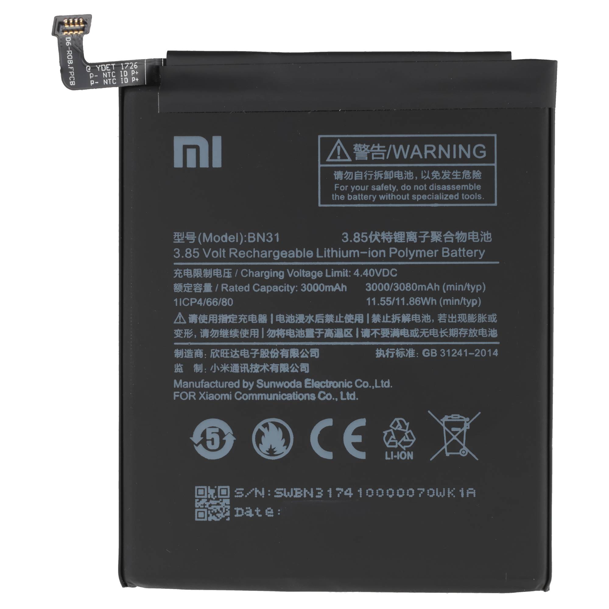 Akku Original Xiaomi für Redmi 5X, Note 5A, Note 5A, Typ BN31