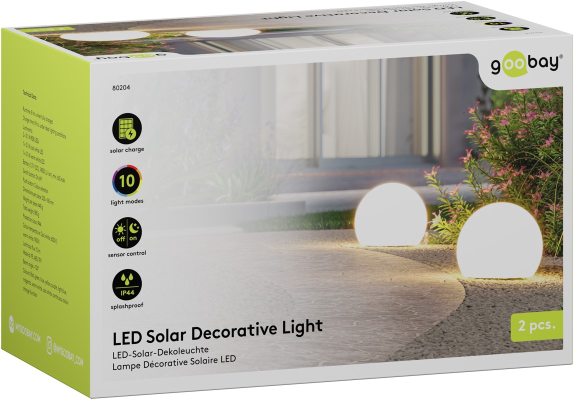 Goobay 2er-Set LED-Solar-Dekoleuchte Kugel, 20 cm, Größe M, RGBW