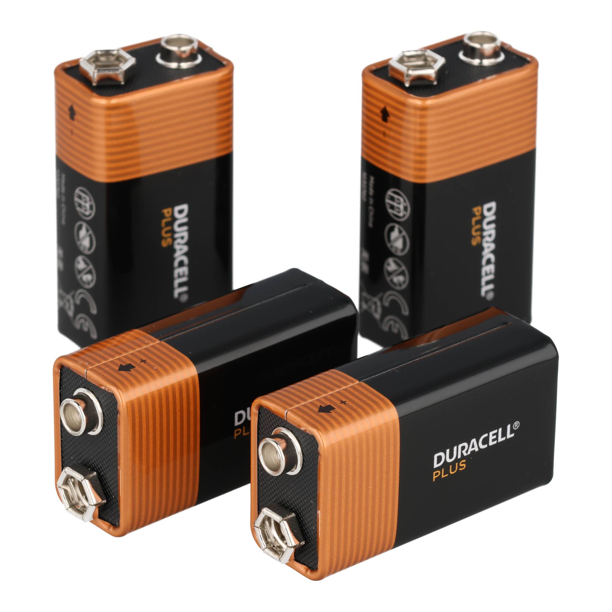 Duracell Batterie Alkaline, E-Block, 6LR61, 9V Plus, Extra Life, Retail Blister (4-Pack)