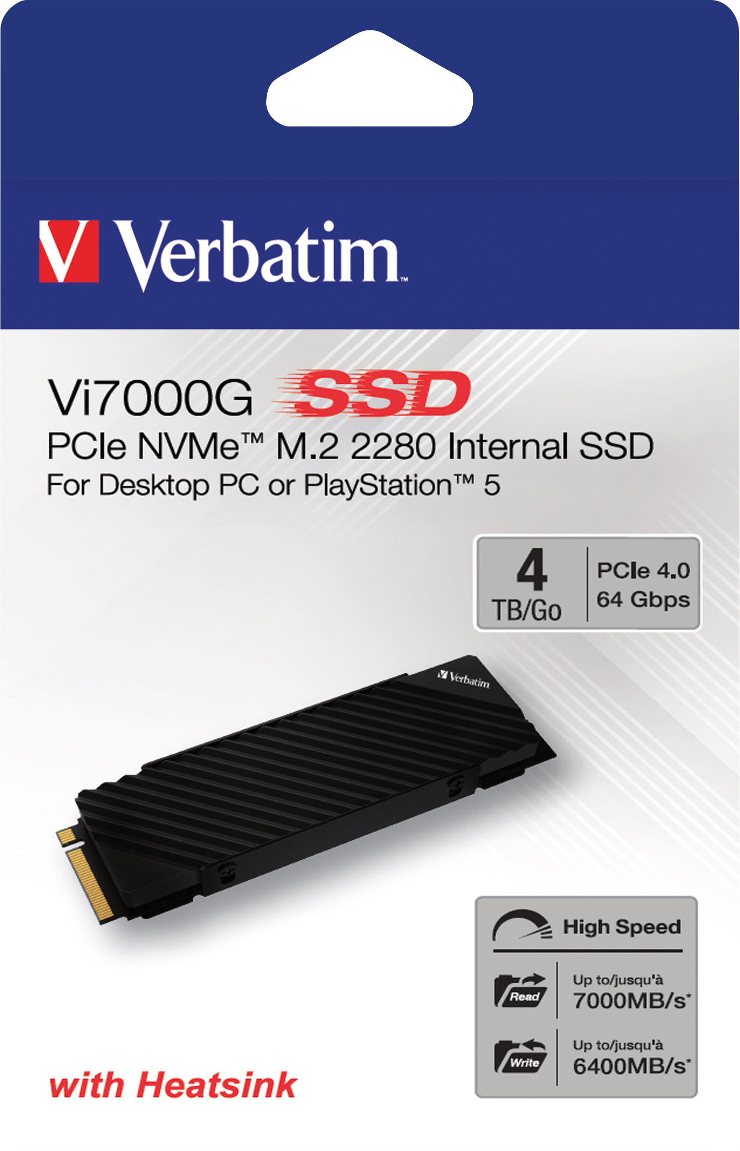 Verbatim SSD 4TB, PCIe 4.0, M.2 2280, NVMe, Vi7000G (R) 7000MB/s, (W) 6400MB/s, Retail