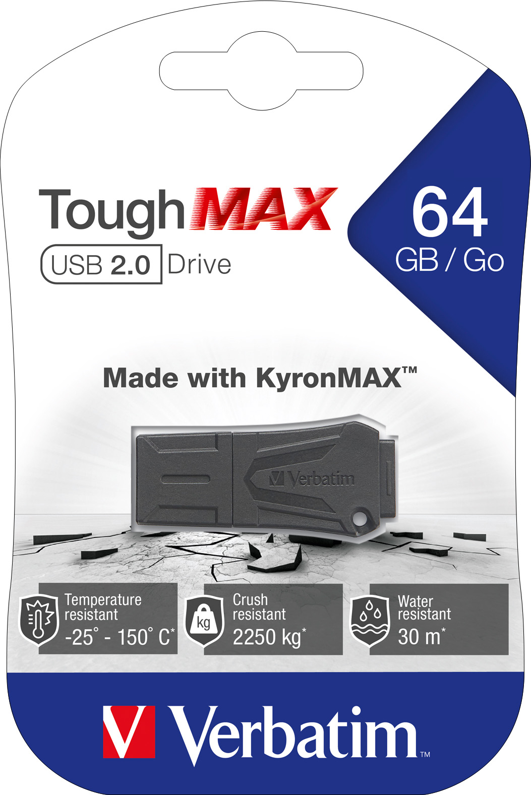 Verbatim USB 2.0 Stick 64GB, ToughMAX, schwarz KyronMAX Thermo Protect, Retail-Blister