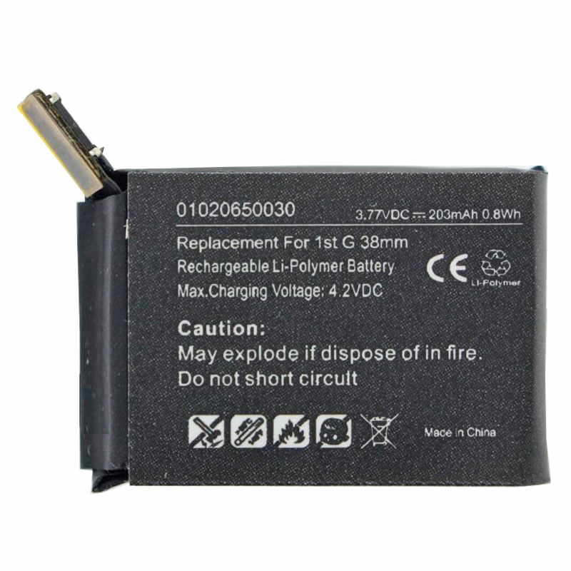 Akku passend für die Apple iWatch 38mm Li-Polymer Akku A1578, A1553, iWatch 1st G 38mm, 3,8 Volt 203mAh mit 0,8Wh