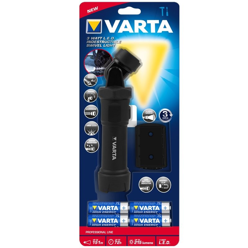 Varta LED Taschenlampe 215 Lumen 3 Watt LED mit 180 Grad schwenkbarem Kopf