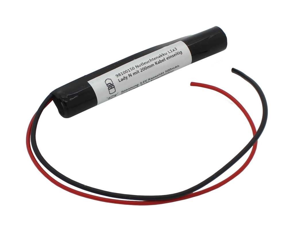 Notleuchtenakku NiMH 3,6V 500mAh L1x3 Lady N mit 200mm Kabel einseitig ersetzt 3,6 V Akku