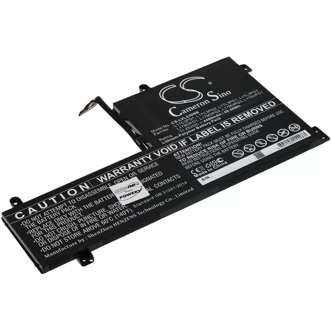 Akku passend für Laptop Lenovo Legion Y530, Y730, Typ L17C3PG1 u.a. - 11,25V - 4400 mAh