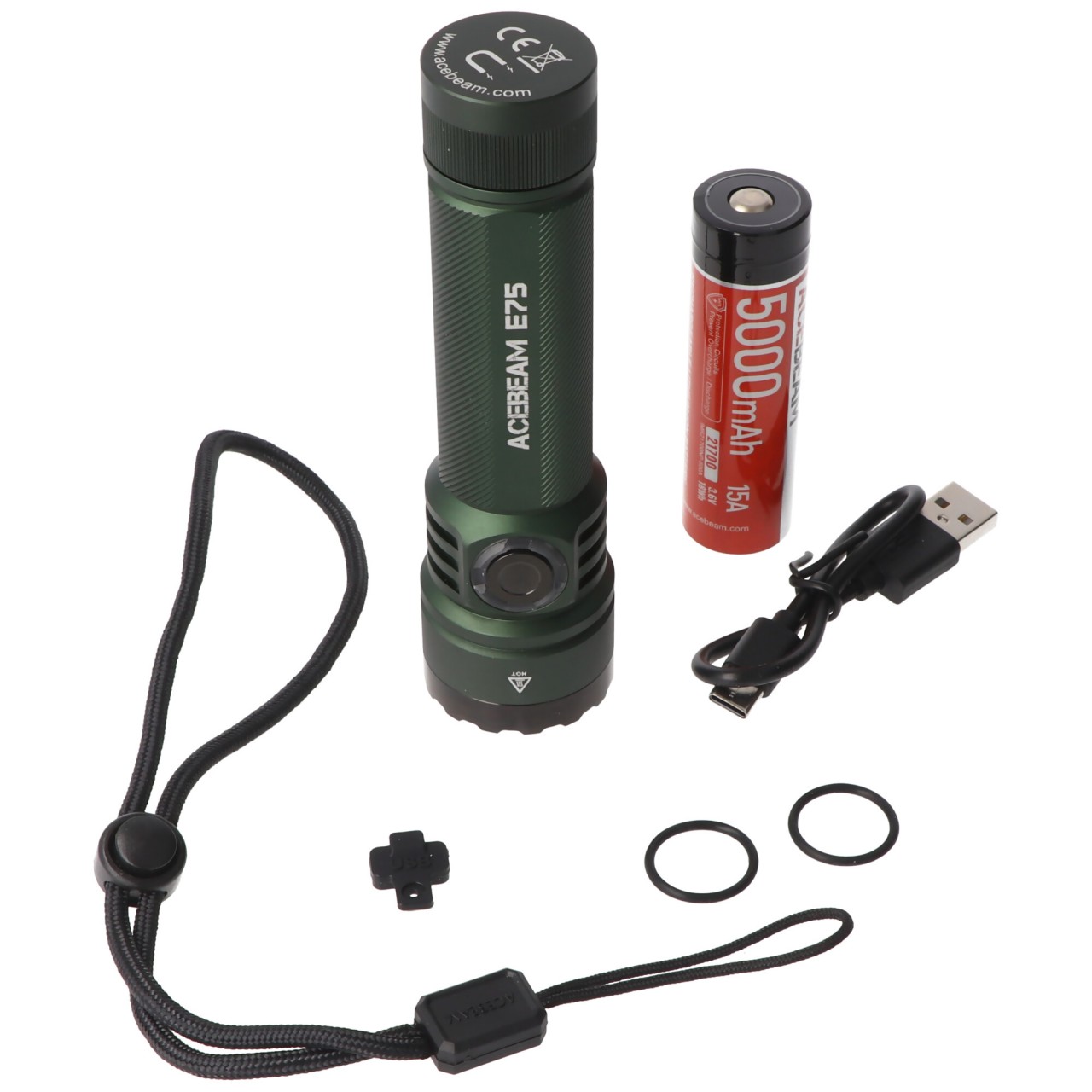 AceBeam E75 Quad Core LED Taschenlampe grün, 6.500K, bis zu 4.500 Lumen Helligkeit, inklusive 21700 5000mAh Li-Ion Akku