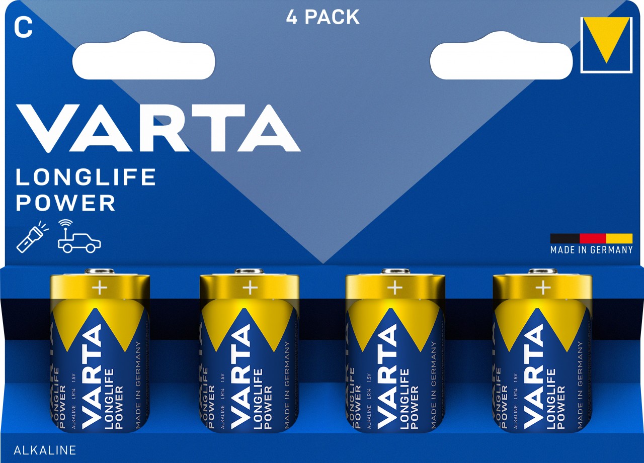 Varta Batterie Alkaline, Baby, C, LR14, 1.5V Longlife Power, Retail Blister (4-Pack)
