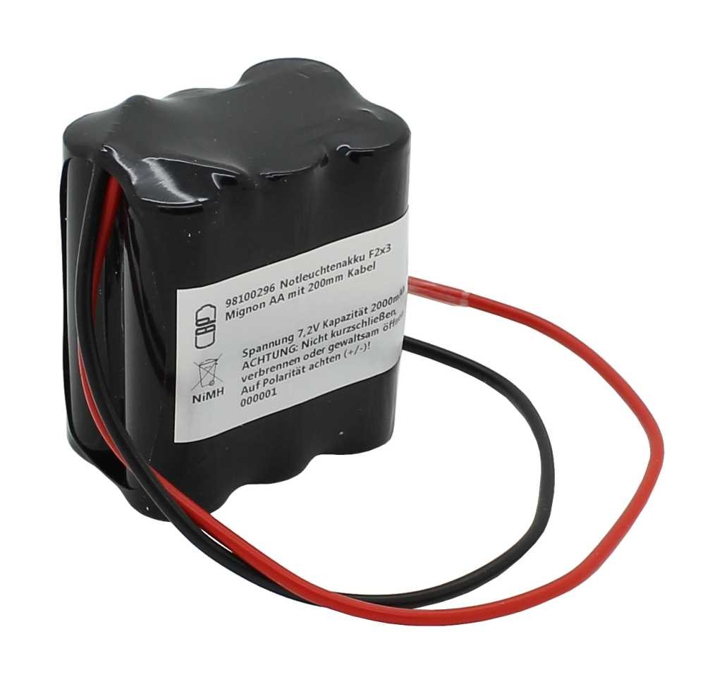 Notleuchtenakku NiMH 7,2V 2000mAh F2x3 Mignon AA mit 200mm Kabel passend für GAZ 5162000602 (ohne Stecker)