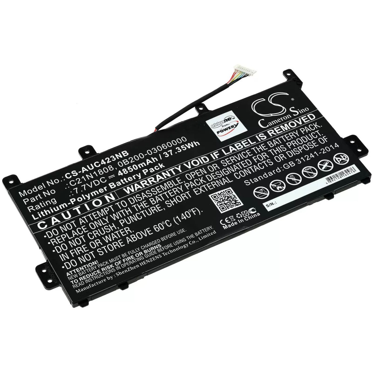 Akku passend für Laptop Asus Chromebook C423NA-EB0048, Chromebook C523NA-DH02, Typ C21N1808 u.a. - 7,7V - 4850 mAh