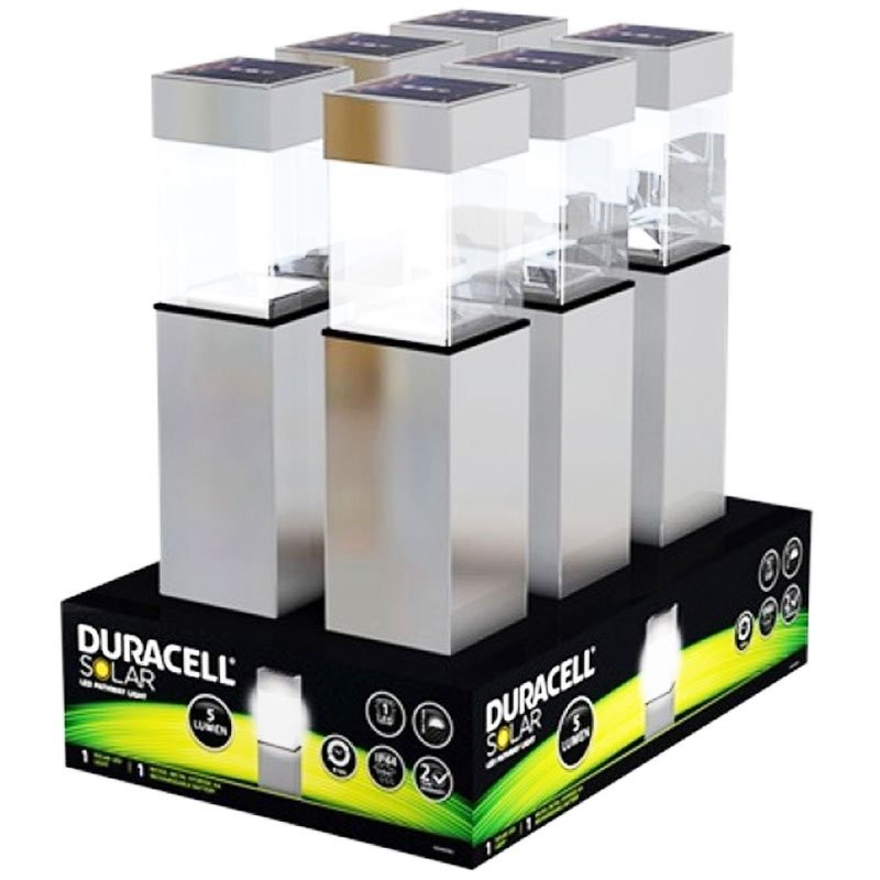 6er Set Duracell LED Solar-Wegeleuchte mit bis zu 5 Lumen, rostfreier Edelstahl, mit Standard NiMH Akku