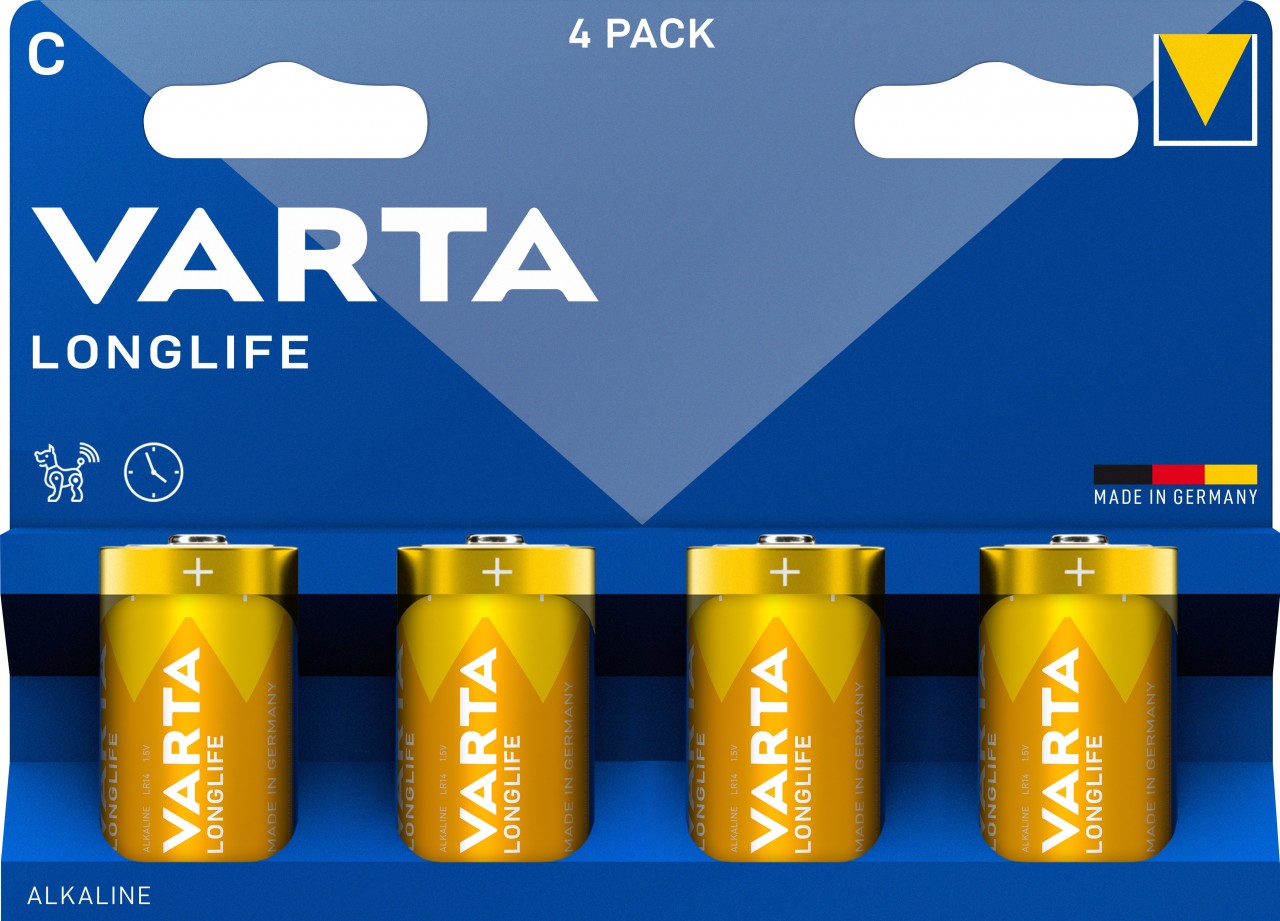 Varta Batterie Alkaline, Baby, C, LR14, 1.5V Longlife, Retail Blister (4-Pack)