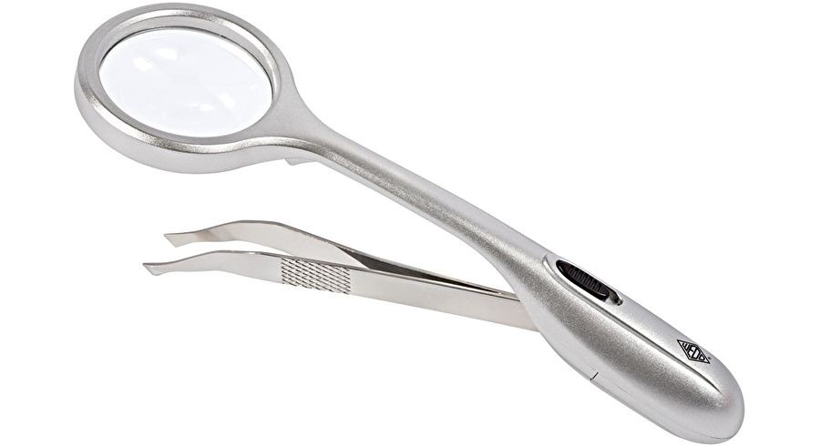 Lupenpinzette mit LED-Beleuchtung, TRIZETTE, 4fach Vergrößerung, inklusive Batterien
