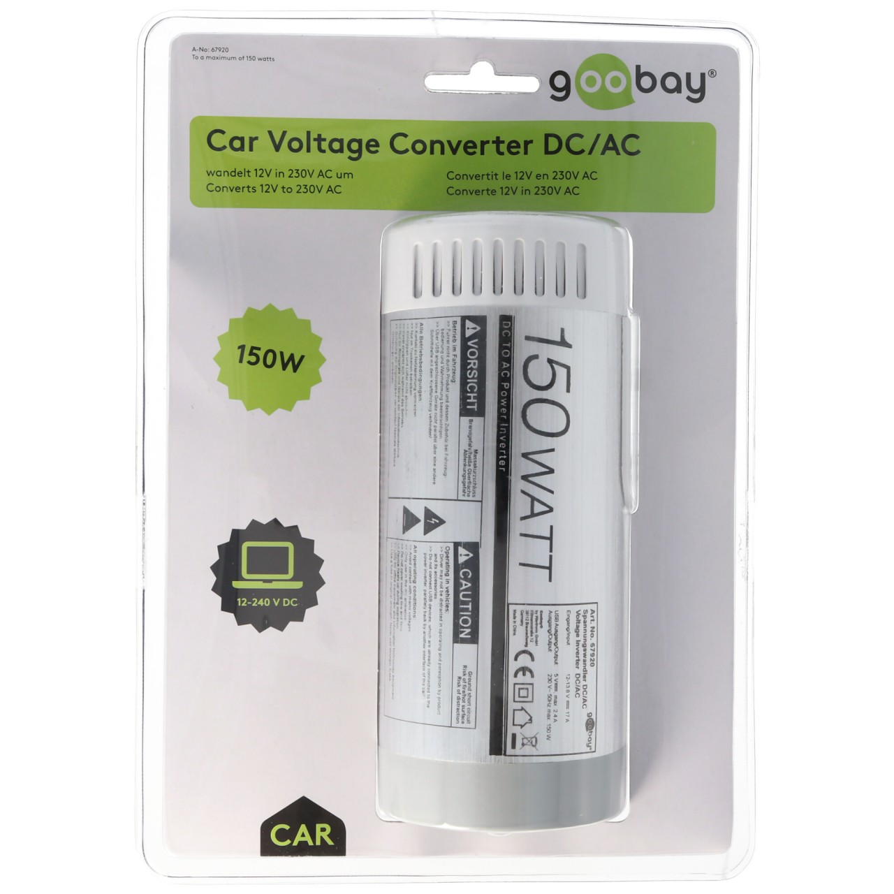 KFZ-Spannungswandler wandelt 12 Volt DC in 230 Volt AC um, mit Schutzkontaktbuchse und USB Ausgang, passt in alle Zigarettenanzünder