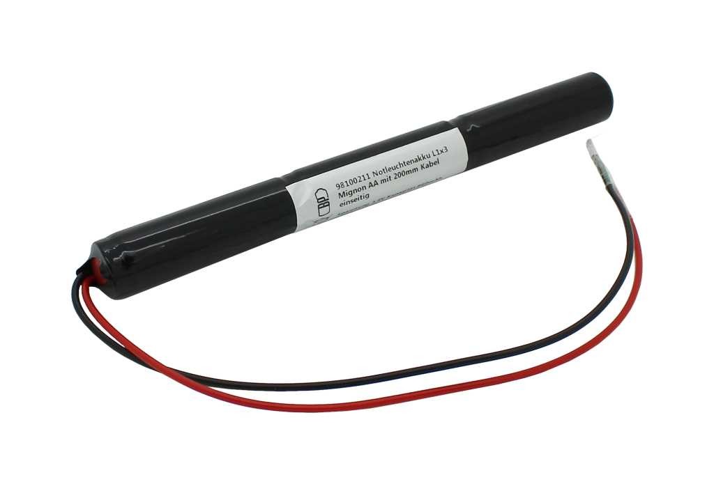 Notleuchtenakku NiCd 3,6V 860mAh L1x3 Mignon AA mit 200mm Kabel einseitig