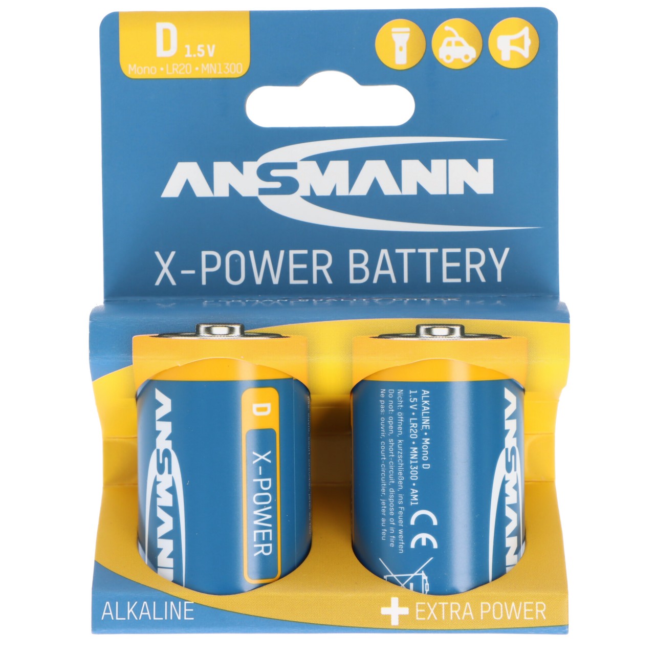 Ansmann X-Power Alkaline Batterie Mono D, LR20, 2er Papierblister
