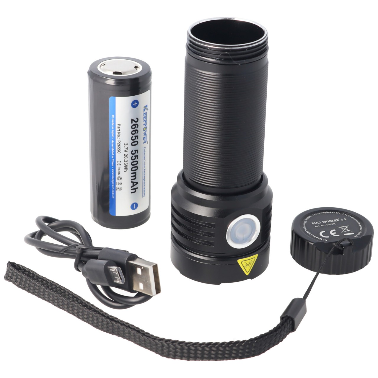 Bullworker die ultrahelle LED-Taschenlampe mit Osram LED max. 3300 Lumen inklusive Akku