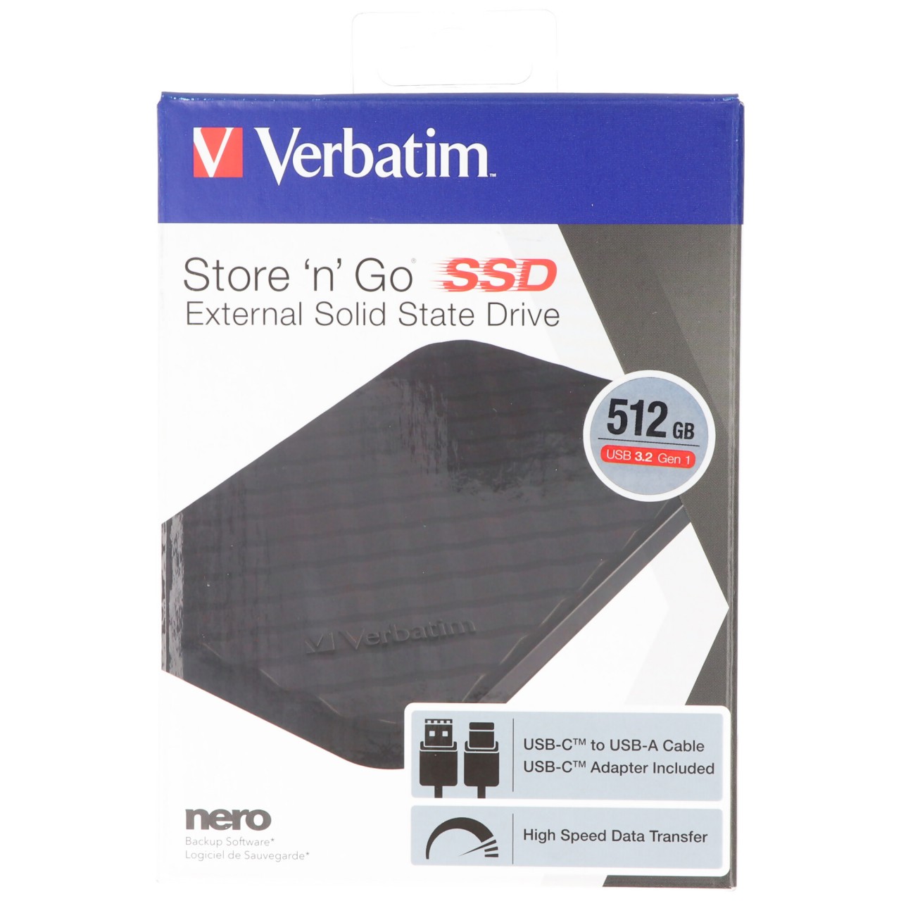 Verbatim SSD 512GB, USB 3.2, Typ A-C, 6.35cm (2.5'') Store n Go, (R) 400MB/s, (W) 400MB/s, Retail