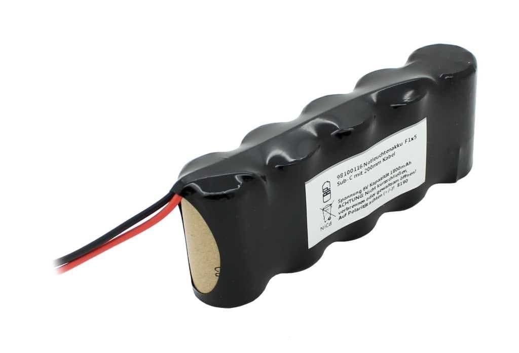 Notleuchtenakku NiCd 6V 1800mAh F1x5 Sub-C mit 200mm Kabel einseitig ersetzt 6 V Akku