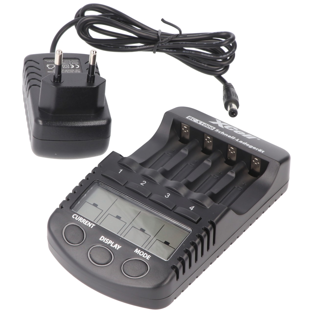 Schnellladegerät mit LCD-Display für 1,2V NiMH AA Mignon, AAA Micro Akku