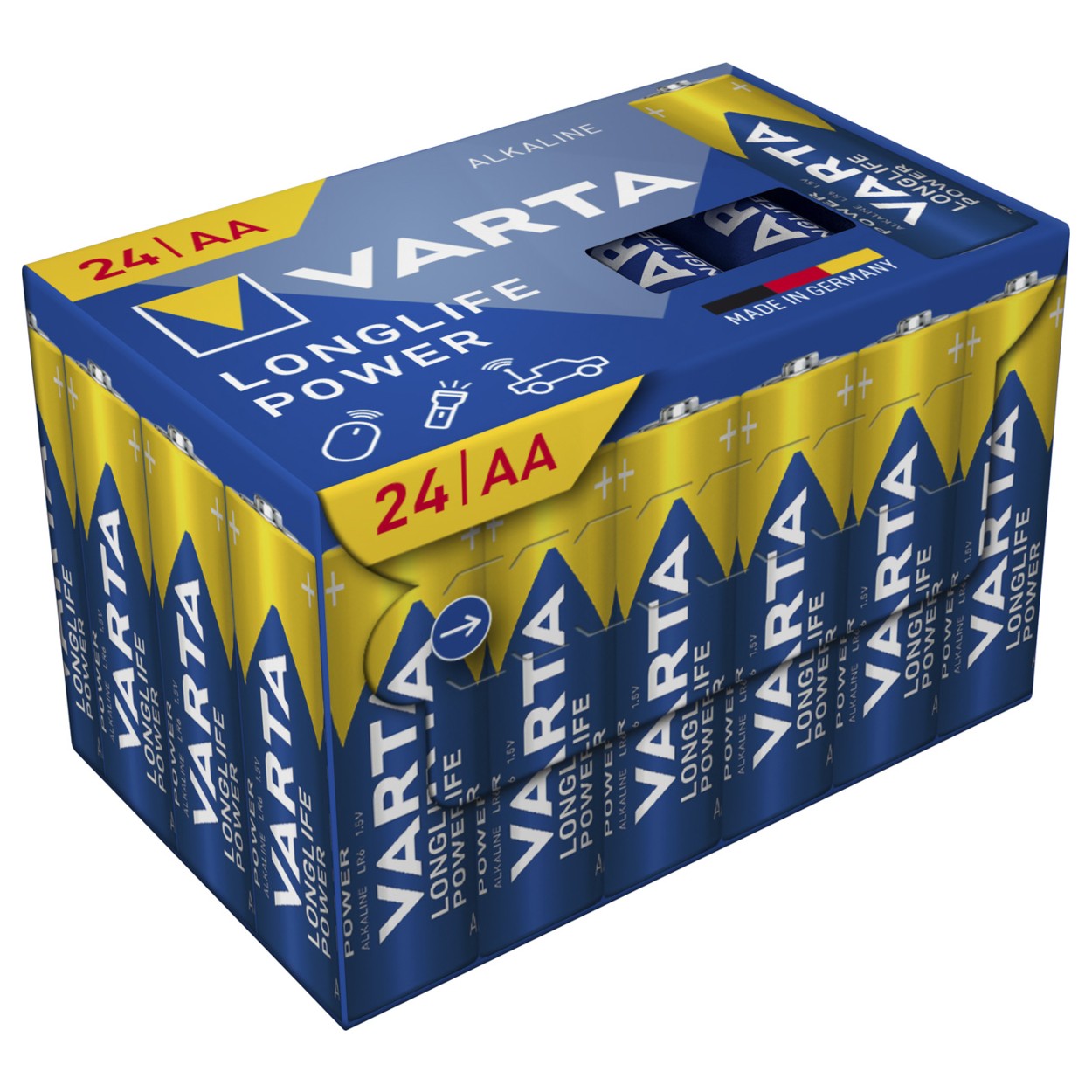 Varta Batterie Alkaline, Mignon, AA, LR06, 1.5V Longlife Power, Retail Box (24-Pack)