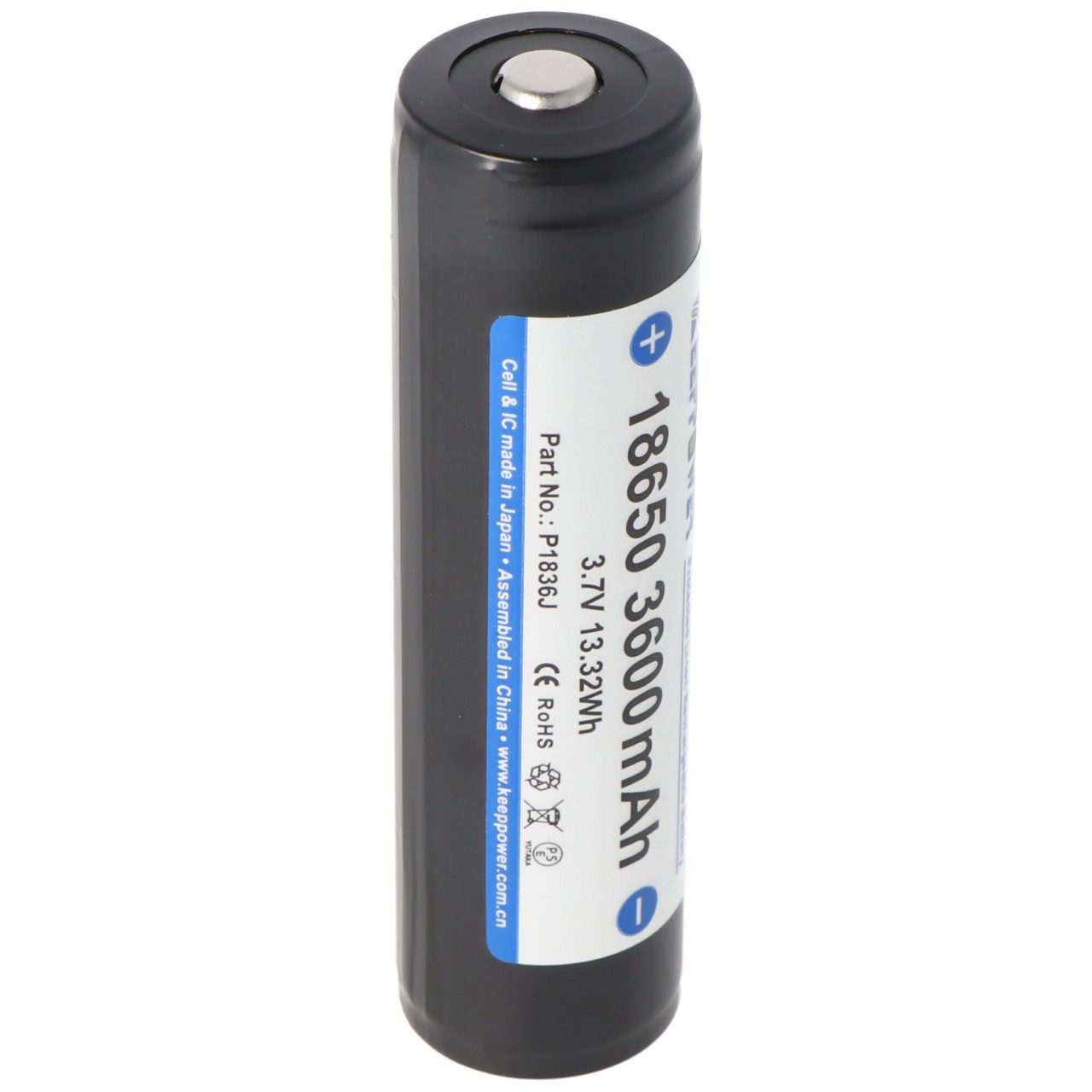 Keeppower 18650 Li-Ion Akku mit 3600mAh 3,7 Volt mit Schutzelektronik 69,12x18,65x18,65mm