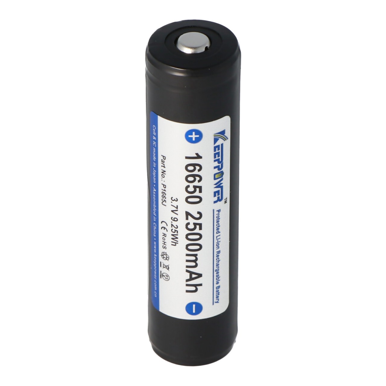 Keeppower 16650 bzw. 17650 min. 1980mAh, max. 2500mAh 68,05x16,68mm 3,6V - 3,7V Li-Ion-Akku geschützt Pluspol erhöht UR16650ZTA