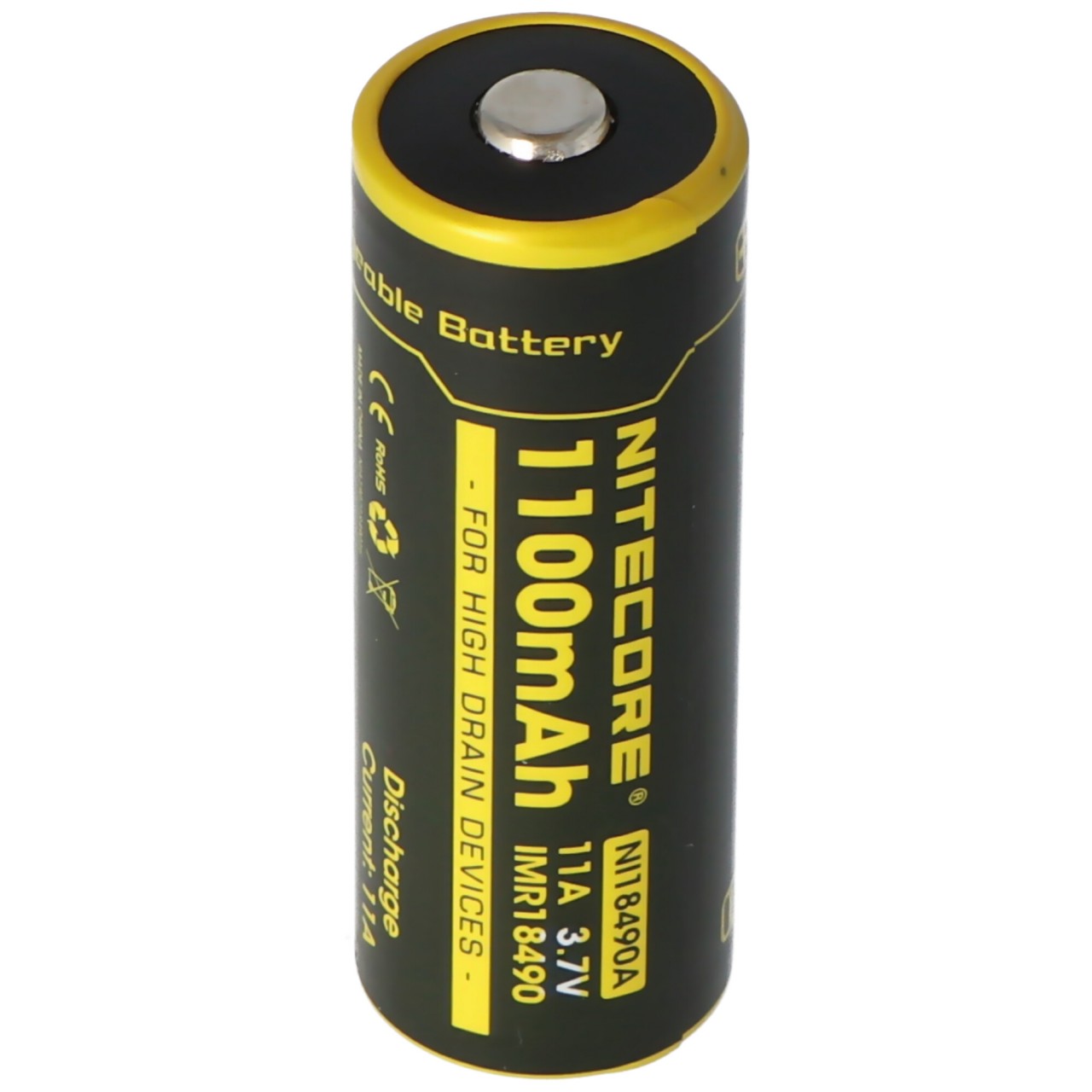 Nitecore IMR 18490 Li-Ion Akku 1100mAh mit flachem Kopf am Pluspol, Abmessungen ca. 49x18mm