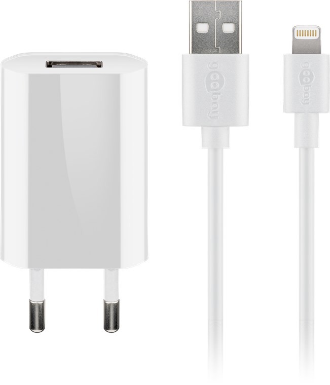 Goobay Apple Lightning Ladeset (5 W) - Netzteil mit Apple Lightning-Kabel, 1 m, weiß