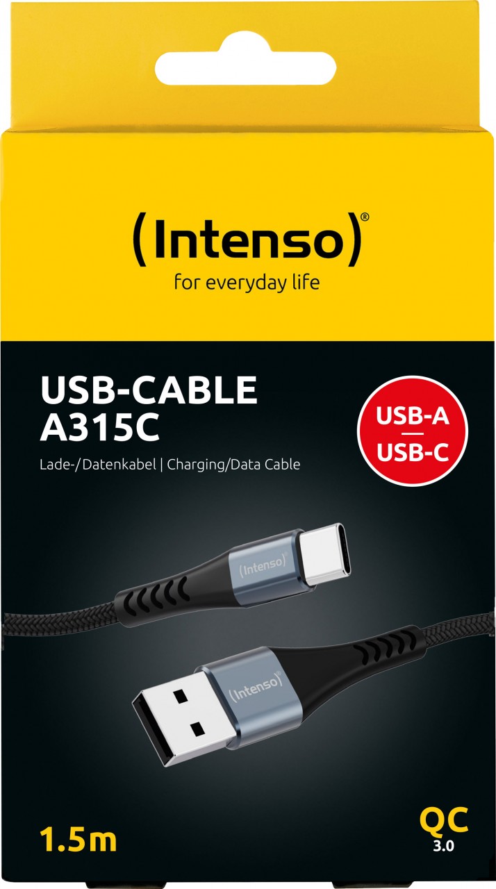 Intenso USB-Kabel „A315C“ – USB-A zu USB-C, 1,5 m, 60 W, Schwarz (Retail Blister)