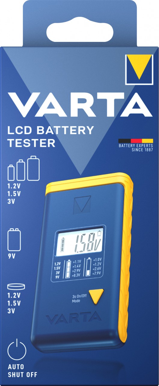 Varta Batterietester, LCD Digital für AA, AAA, C, D, 9V, Retail Blister