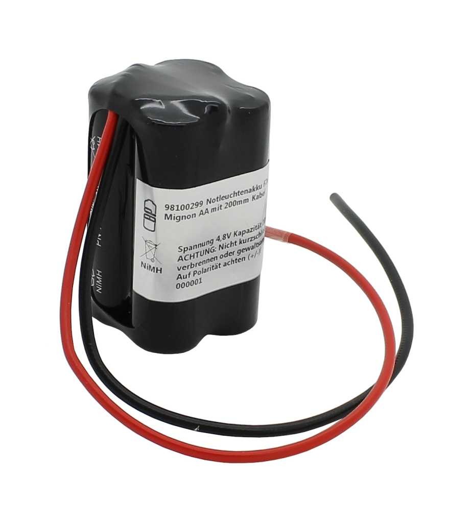 Notleuchtenakku NiMH 4,8V 2000mAh F2x2 Mignon AA mit 200mm Kabel ersetzt RPower NIMHHT4820Q