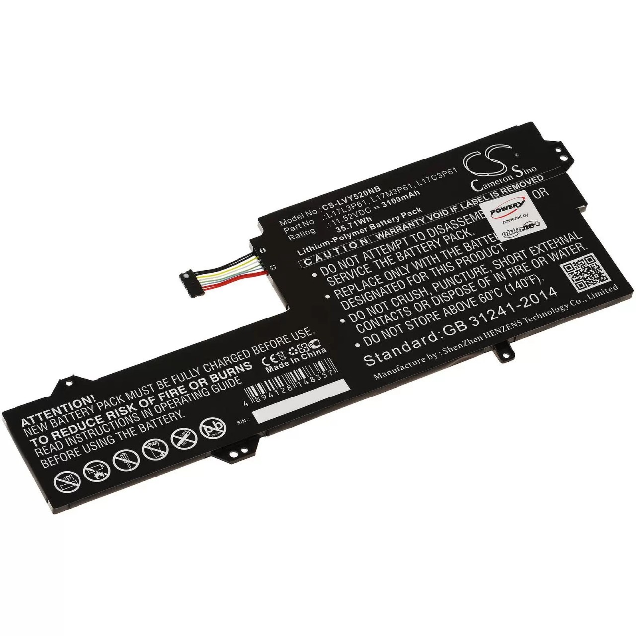 Akku passend für Laptop Lenovo IdeaPad 320S-13IKB, Yoga 720, Typ L17L3P61 u.a. - 11,52V - 3100 mAh