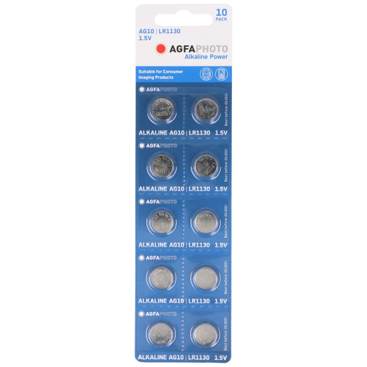 Agfaphoto Batterie Alkaline, Knopfzelle, LR54, V10GA, 1.5V Power, Retail Blister (10-Pack)