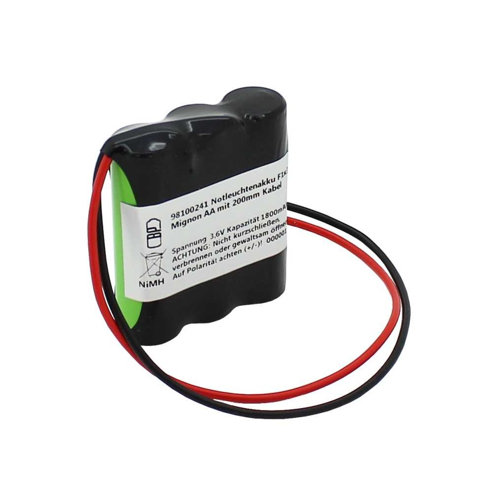 Notleuchtenakku NiMH 3,6V 1800mAh F1x3 Mignon AA mit 200mm Kabel
