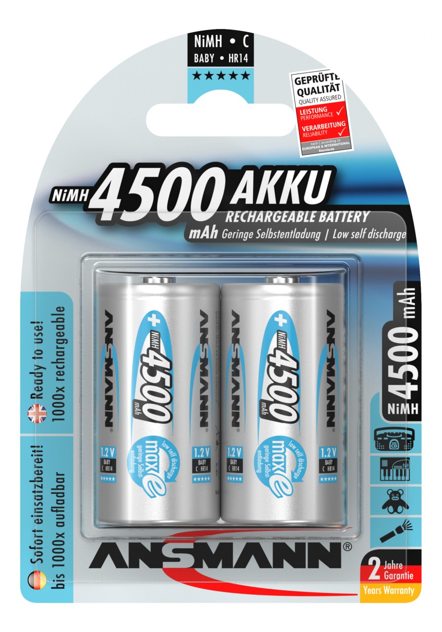 Ansmann maxE Baby C LR14 4500mAh NiMH Akku im 2er Blister