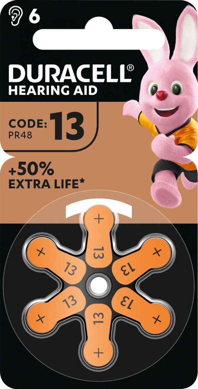 Duracell Batterie Zinc Air, 13, 1.4V Easy Tab, Retail Blister (6-Pack) Hörgerätebatterie