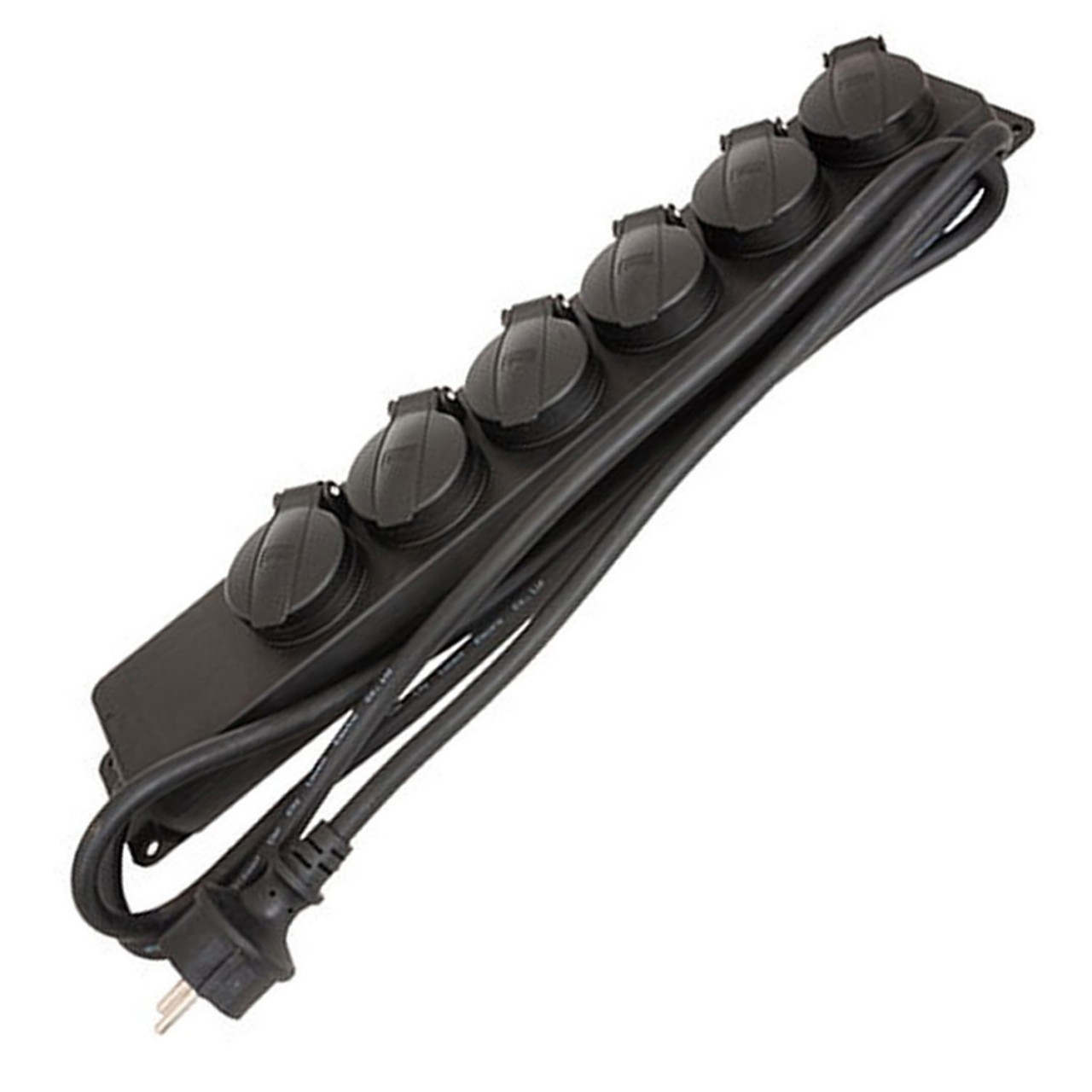 Steckdosenleiste 6-fach Outdoor mit Klappe Farbe schwarz IP44 Querschnitt 1,5mm² für 6x Schukostecker