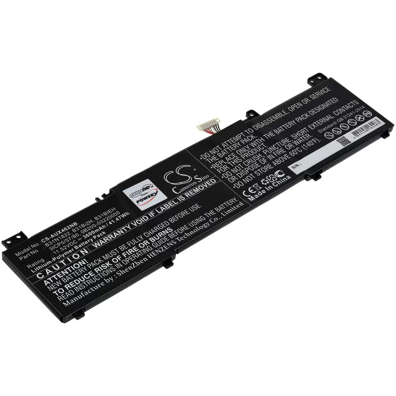Akku für Laptop Asus Zenbook Flip 14 UM462DA-AI046T / Typ B31N1822 - 11,52V - 3600 mAh