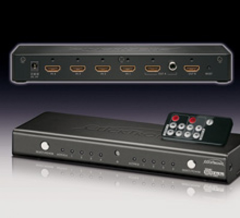 Full HD Matrix 4x2 verteilt 4 HDMI™ Signale im Mix auf bis zu 2 Bildschirme und 1 Verstärker