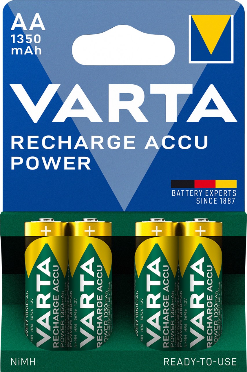 Varta Akku NiMH, Mignon, AA, HR06, 1.2V/1350mAh Accu Power, Pre-charged, Retail Blister (4-Pack)