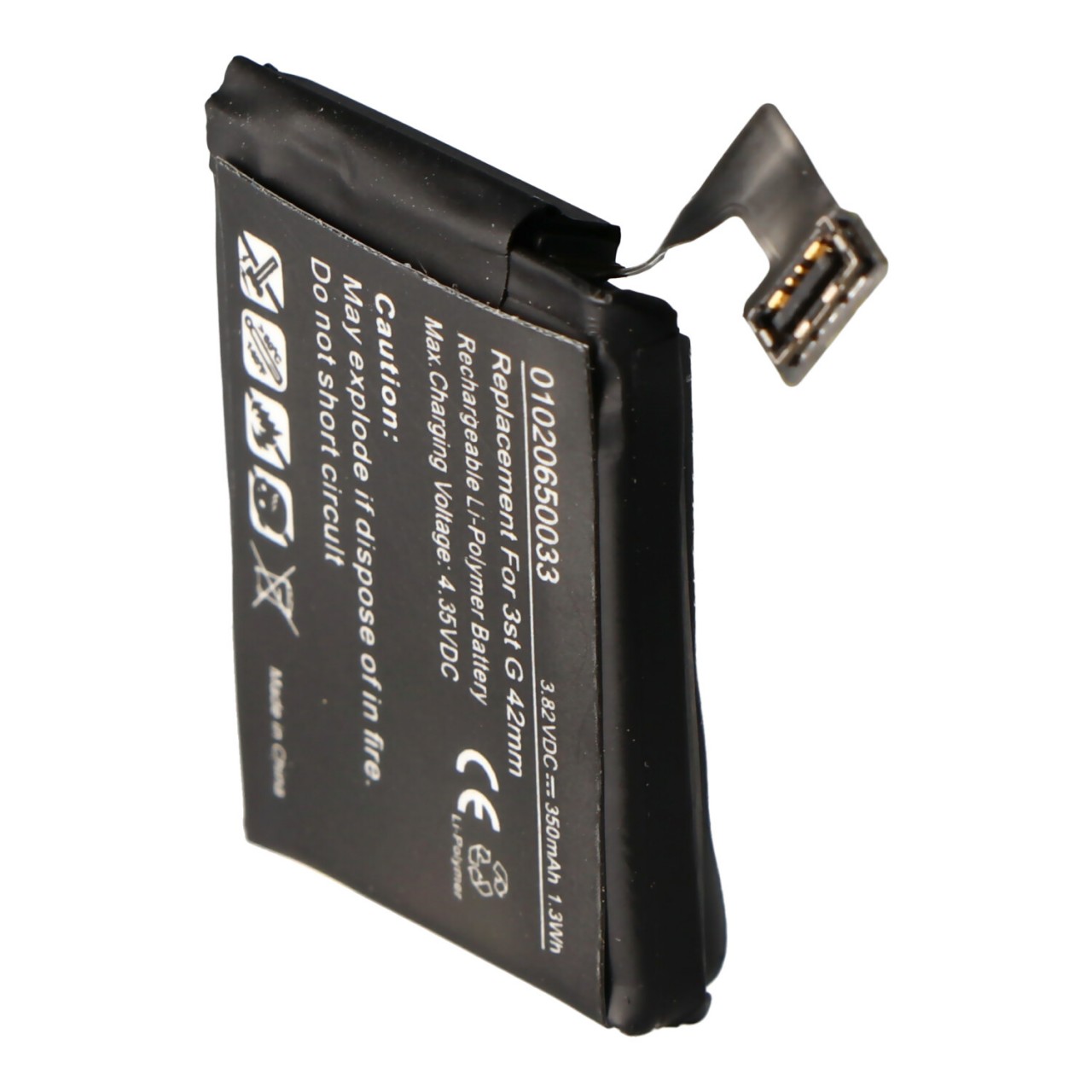 Akku passend für Apple Watch 3 42mm, Li-Polymer, 3,82V, 350mAh, 1,3Wh, built-in, ohne Werkzeug A1850 Akku