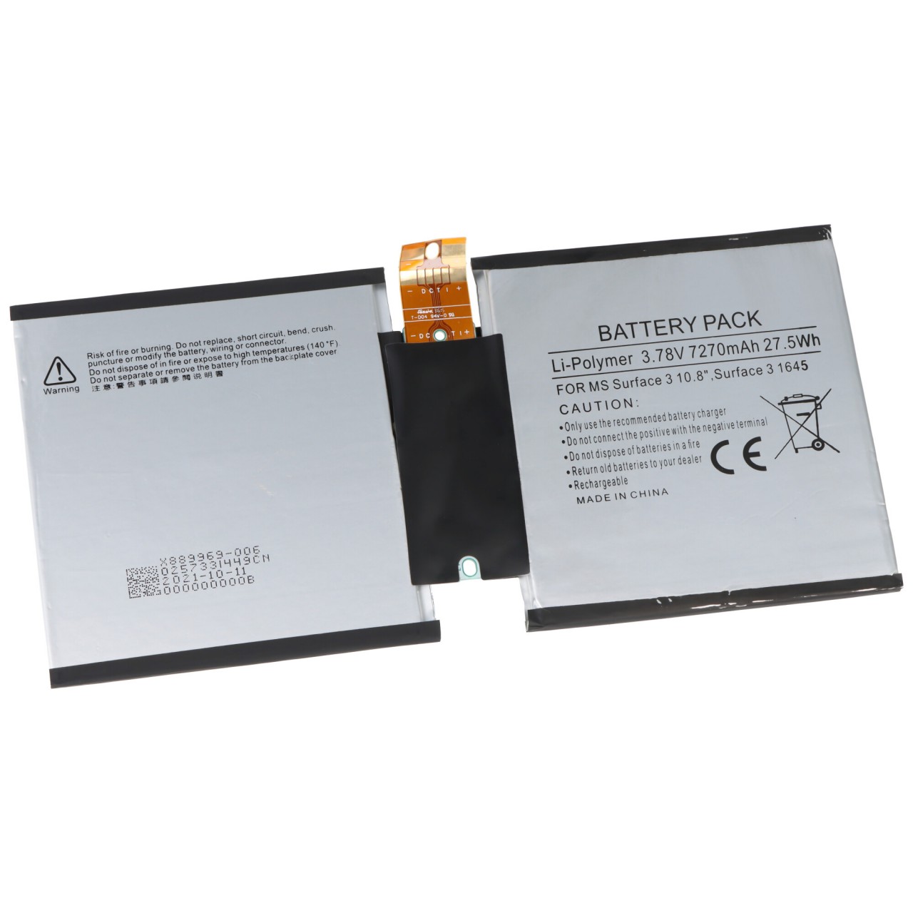 Akku passend für Microsoft Surface 3 10.8', Surface 3 1645, Li-Polymer, 3,78V, 7270mAh, 27,5Wh, built-in, ohne Werkzeug