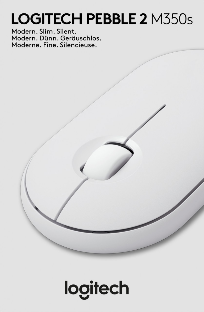 Logitech Maus M350s, Pebble 2, Wireless, Bluetooth, weiss Optisch, 1000 dpi, 3 Tasten, Retail