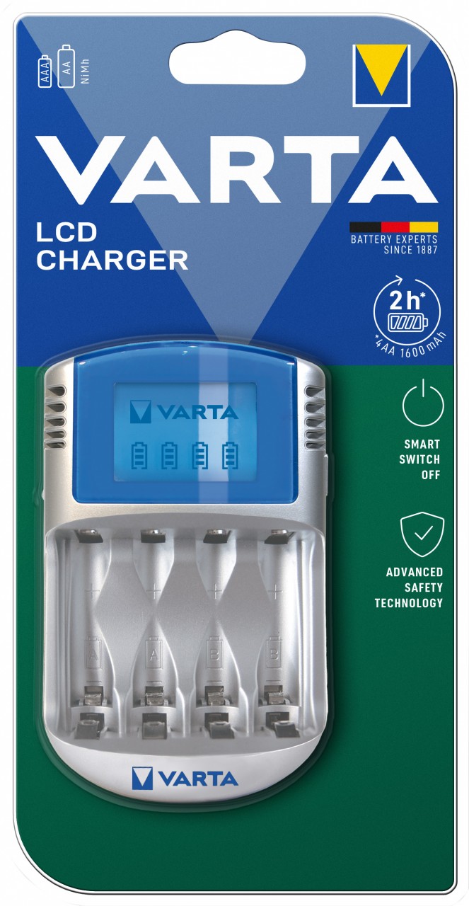 Varta Akku NiMH, Universal Ladegerät, LCD Charger ohne Akkus, für AA/AAA, USB