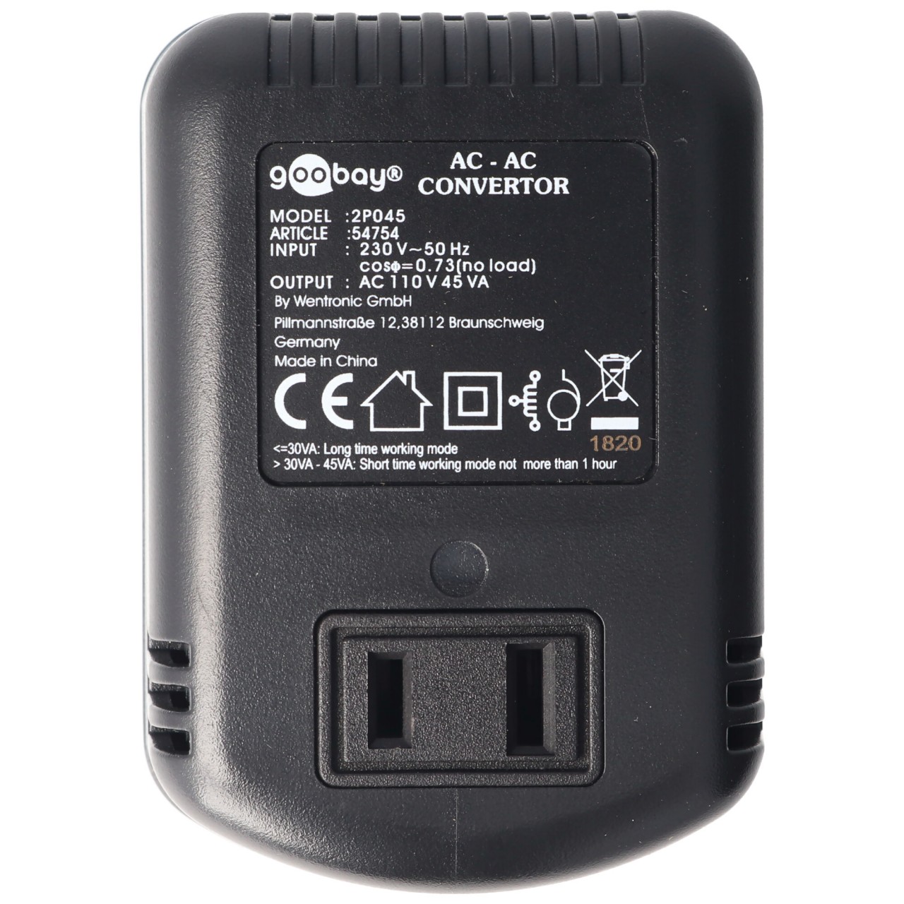 Spannungswandler AC 220-240 V AC auf 110-120 V AC max. 45W beachten