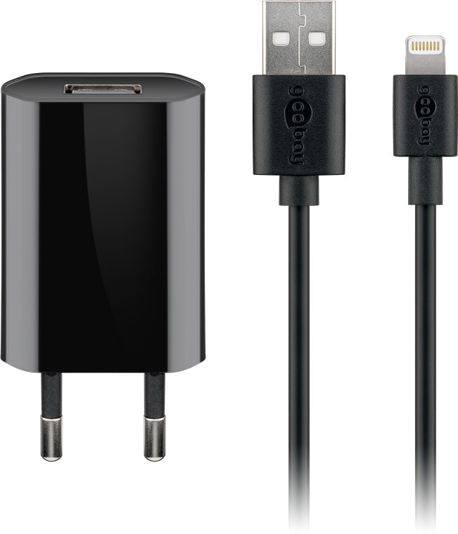 Goobay Apple Lightning Ladeset (5 W) - Netzteil mit Apple Lightning-Kabel, 1 m, schwarz