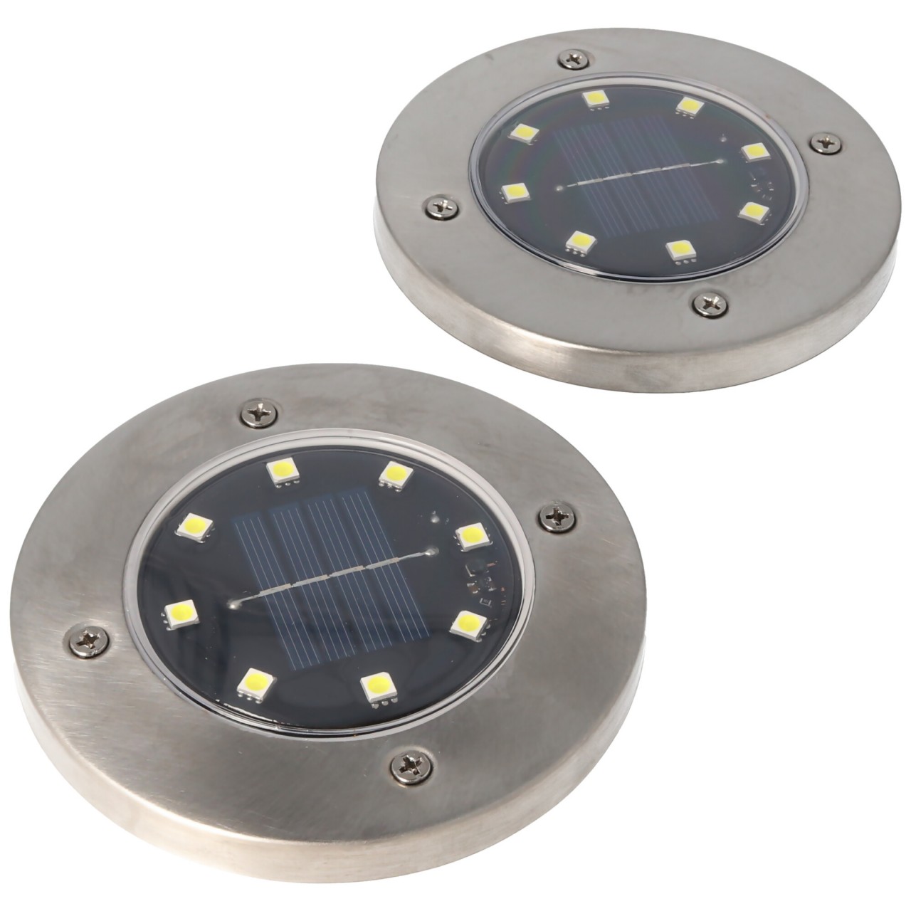 2er Set LED Solar Bodenstrahler, Edelstahl, wasserdicht IP44, inklusive NiMH AA 2,3V 400mAh Akku